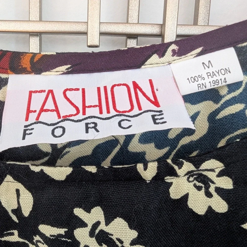 VTG 90's Fashion Force Patchwork Floral Midi Dress Long Sleeve‎ Womens Sz M Boho
